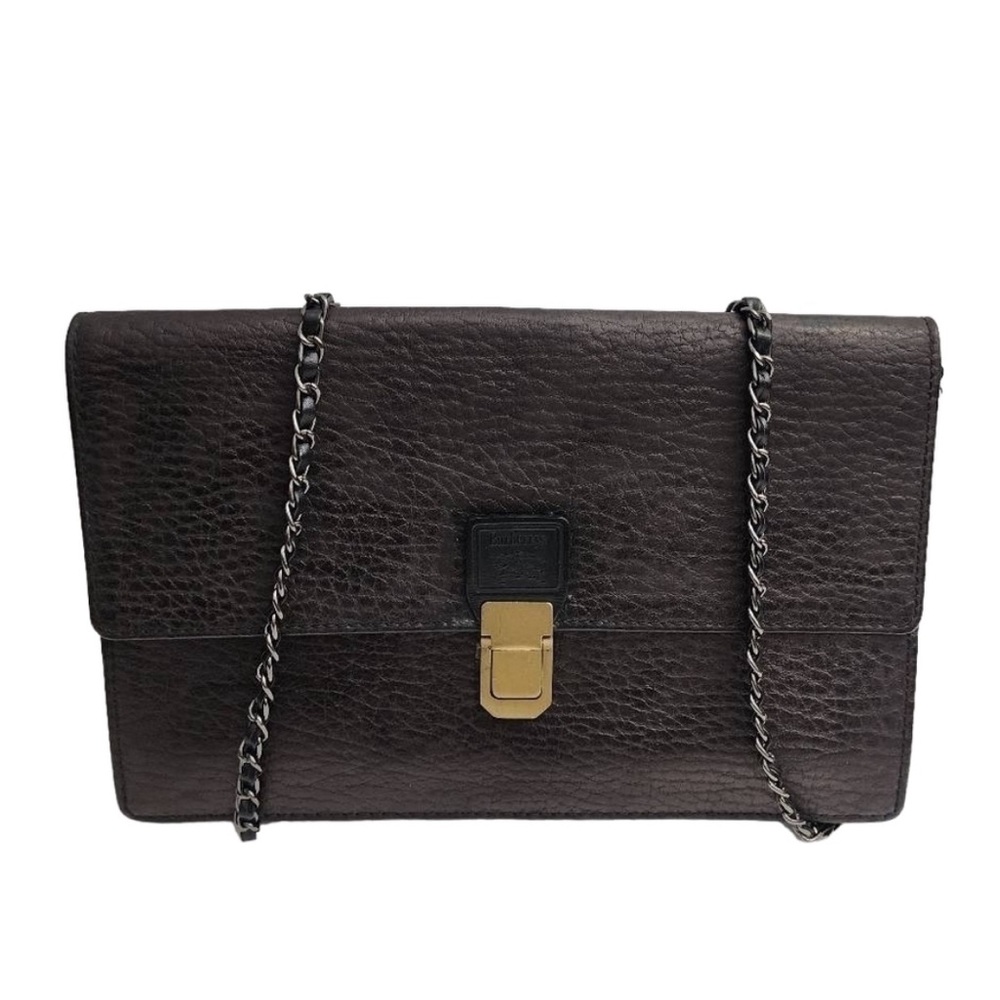 Burberry Dark Brown Leather Chain Shoulder Bag with Gold Hardware